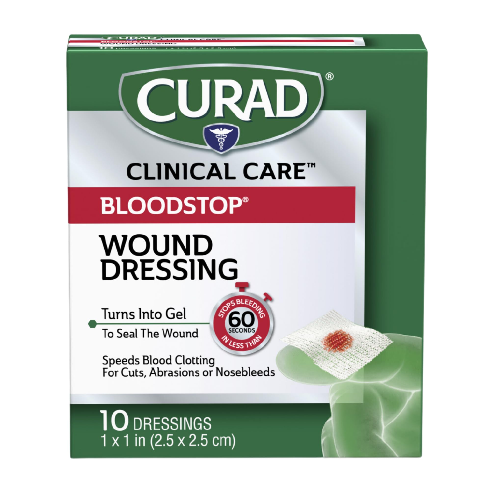 Curad CUR0055RBH Bloodstop Hemostatic Gauze, Helps Stop Bleeding Quickly, 1 x 1 Size, Pack of 10