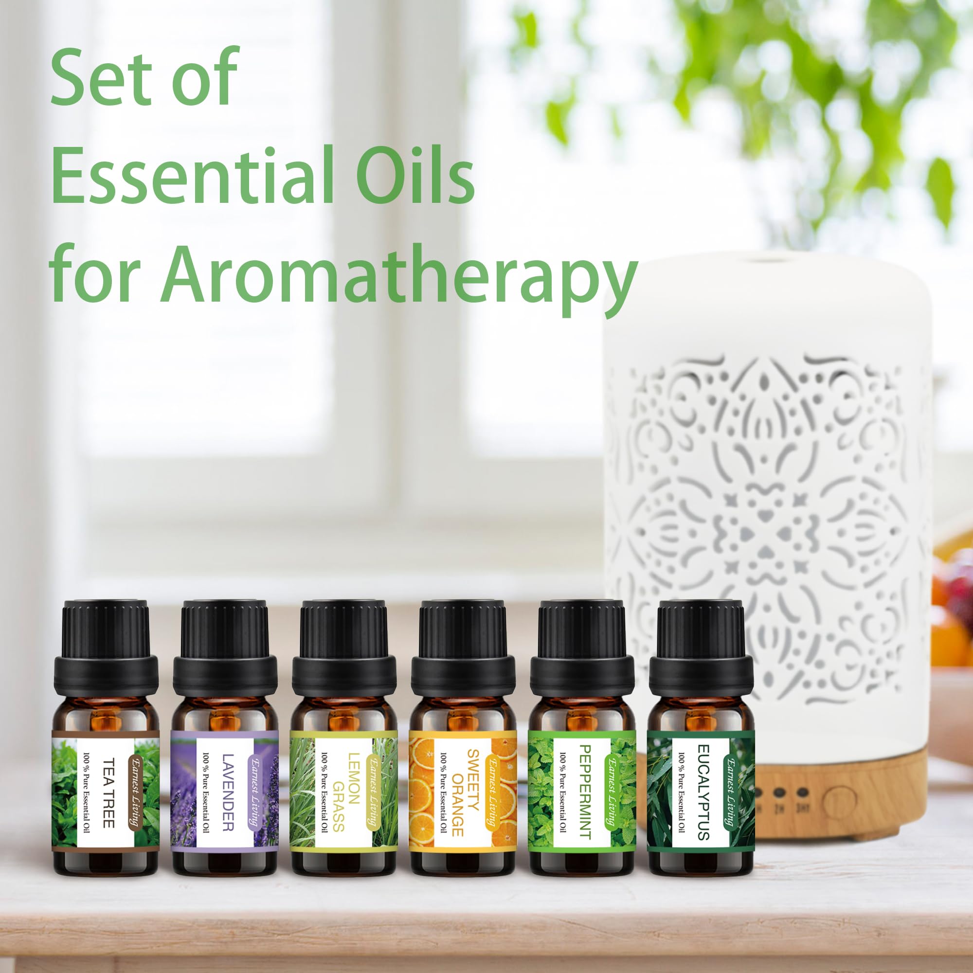Earnest Living Tea Tree, Peppermint, Lavender, and Eucalyptus Essential Oil Set for Home Diffusers