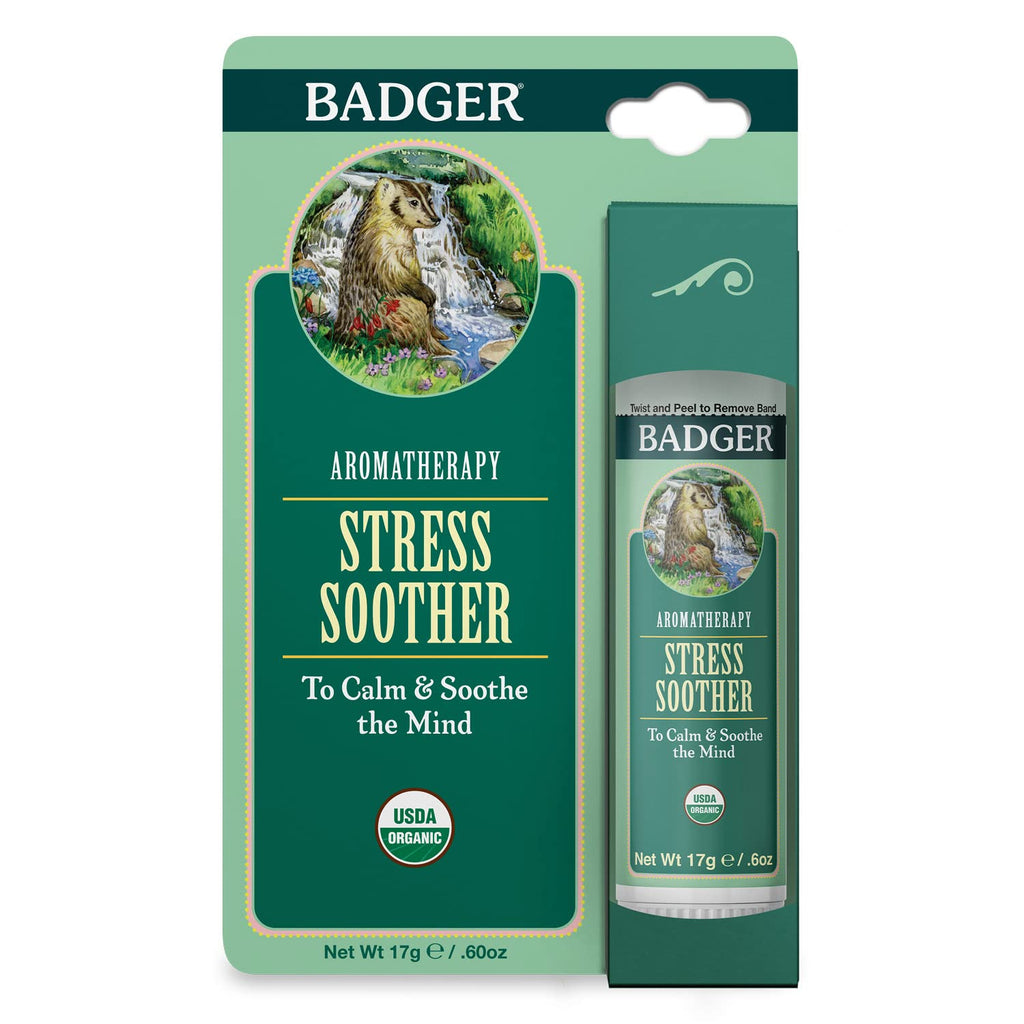 Badger Stress Soother Balm, Organic Essential Oil Aromatherapy, Calm & Soothe The Mind, Easy to Use Portable Stick, Effective St