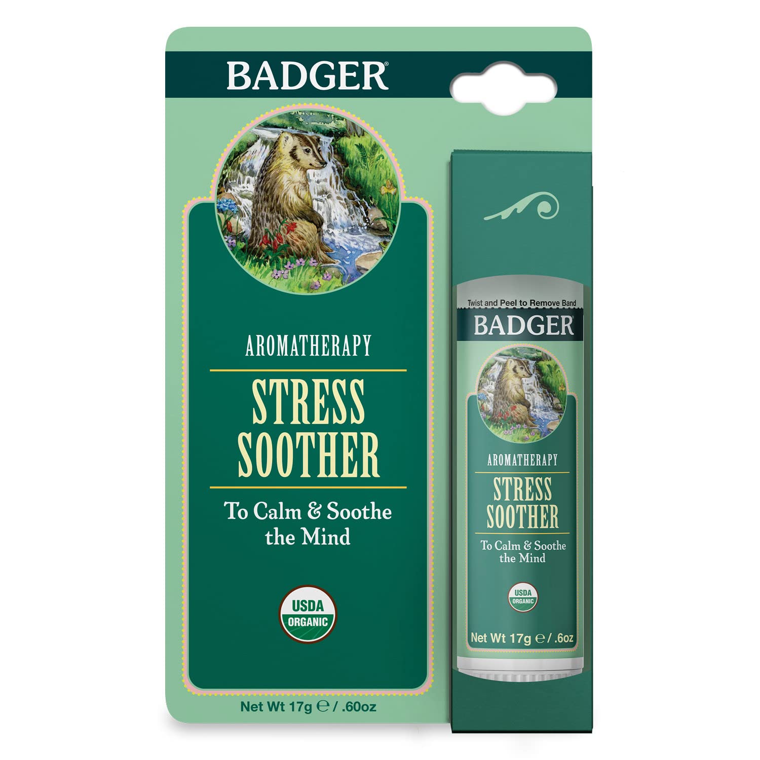 Badger Stress Soother Balm, Organic Essential Oil Aromatherapy, Calm & Soothe The Mind, Easy to Use Portable Stick, Effective St