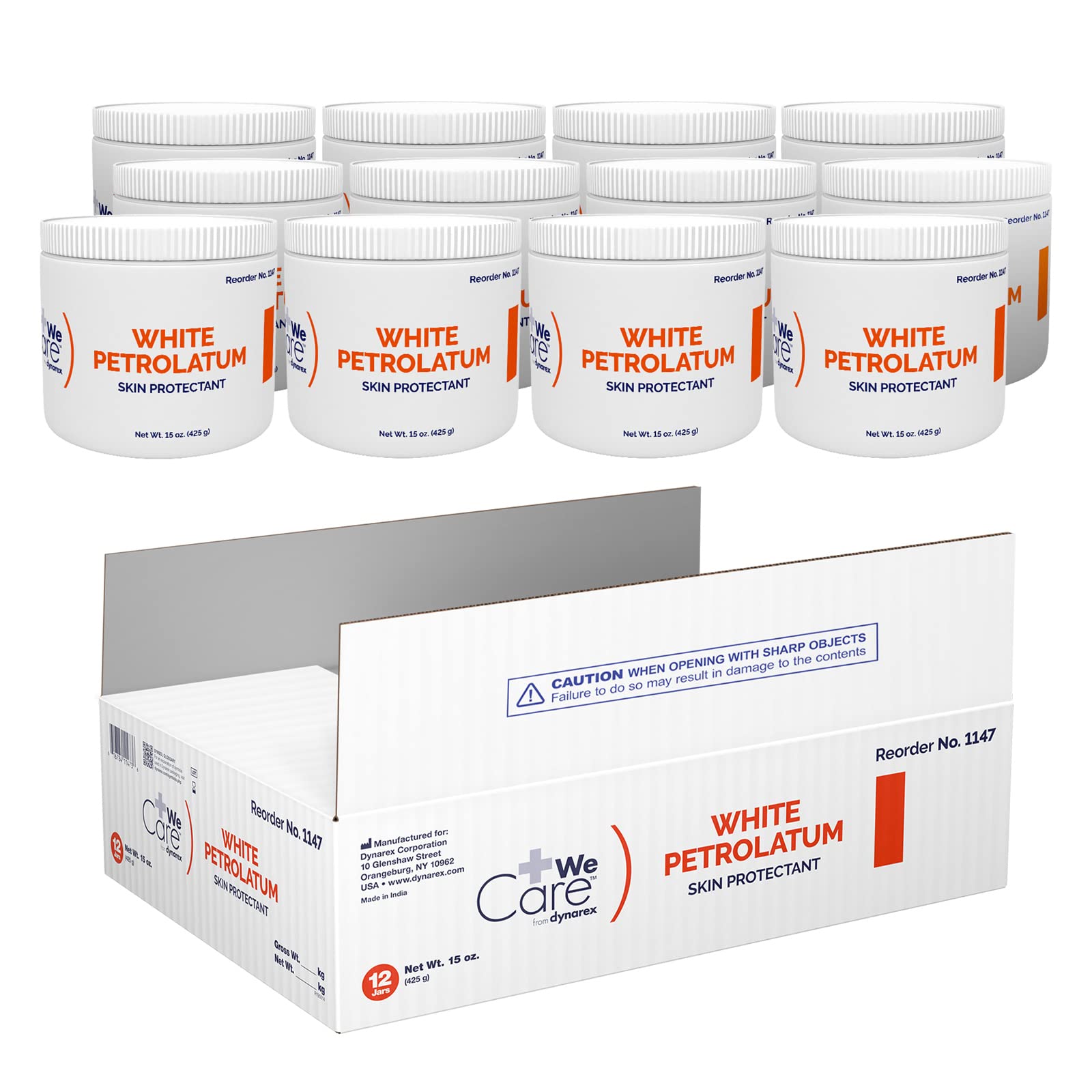 Dynarex White Petrolatum, Petroleum Jelly for Dry, Damaged or Cracked Skin, Soothing White Petroleum Jelly for Minor Skin Irrita