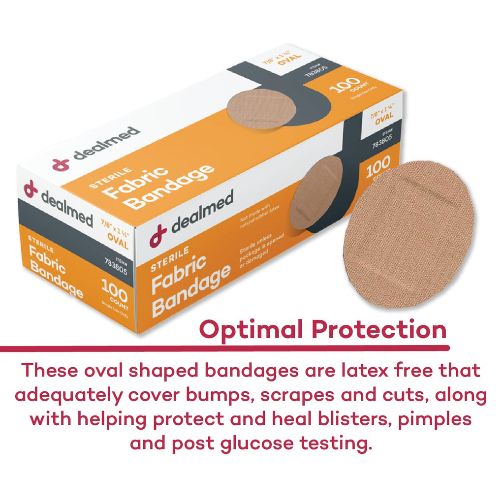 Dealmed Flexible Fabric Oval Spot Adhesive Bandages - 100 Count (3 Pack) Non-Stick Pad, Latex Free, Wound Care for First Aid Kit