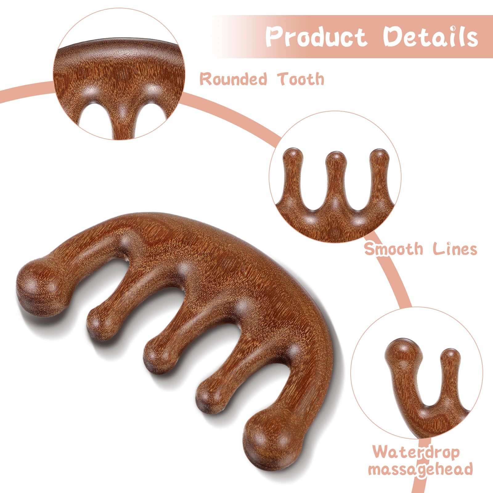 Gjinxi Scalp Massage Comb 2PCs, Wooden Wide Tooth Loc Comb, Natural Sandalwood Head Massager Tool, Hair Growth Scalp Massage Com