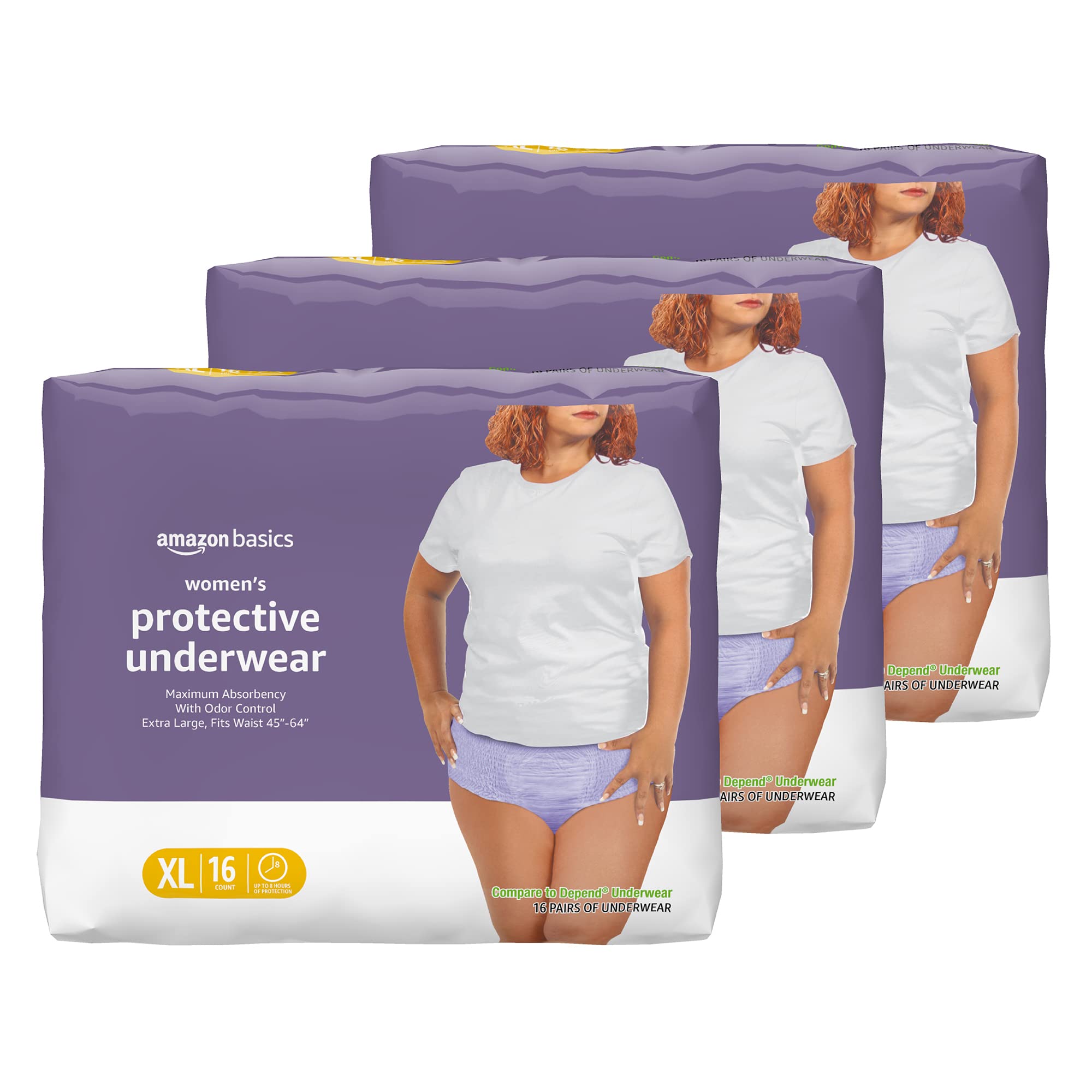 Amazon Basics Incontinence Underwear for Women, Protective, Disposable, Postpartum, Maximum Absorbency, X-Large, Lavender, 48 Co