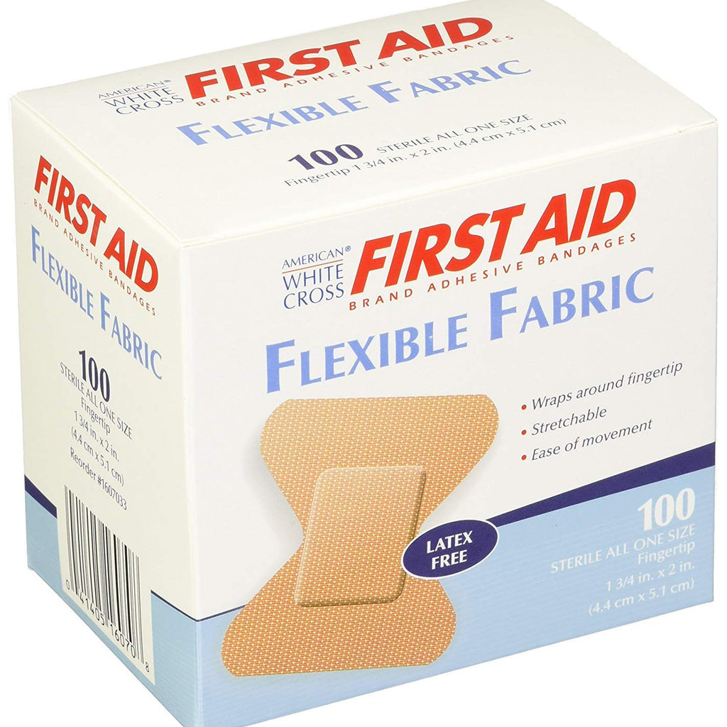 American White Cross Soft Flexible Fabric Bandages, 2'' Fingertip, Box of 100