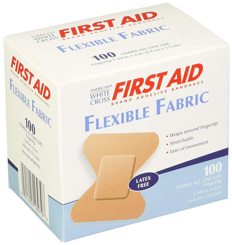 American White Cross Soft Flexible Fabric Bandages, 2'' Fingertip, Box of 100