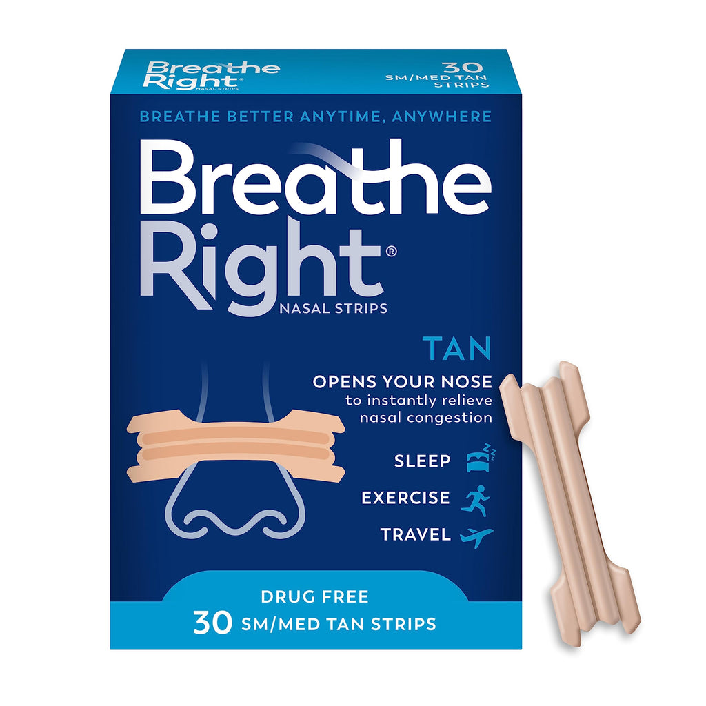 Breathe Right Original Nasal Strips | Tan Nasal Strips | Sm/Med | Help Stop Snoring | Drug-Free Snoring Solution & Instant Nasal