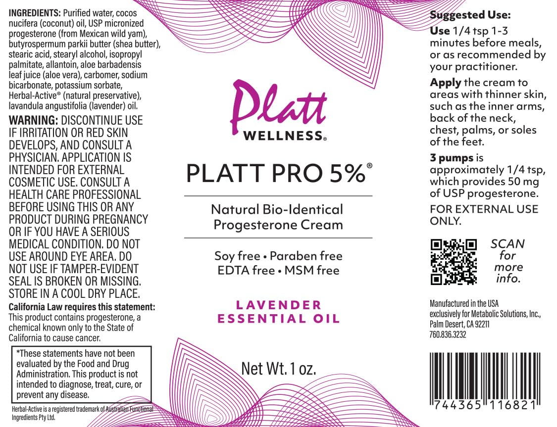 Dr. Platts Platt Pro 5% with Lavender All Natural & Bio-Identical Progesterone Cream - Travel Size (1 Ounce) - Free from parabe