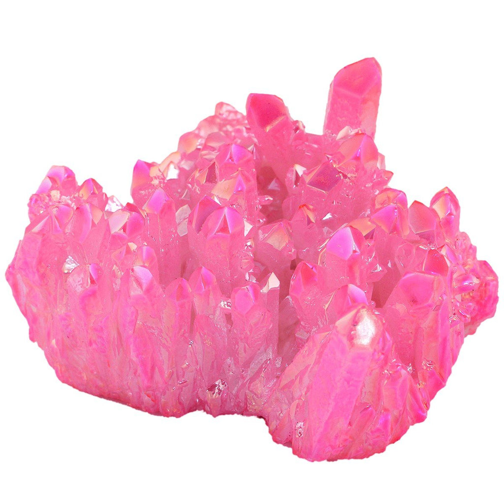 Rockcloud Healing Crystal Natural Titanium Coated Fuchsia Rock Quartz Cluster Geode Druzy Home Decoration Gemstone Specimen