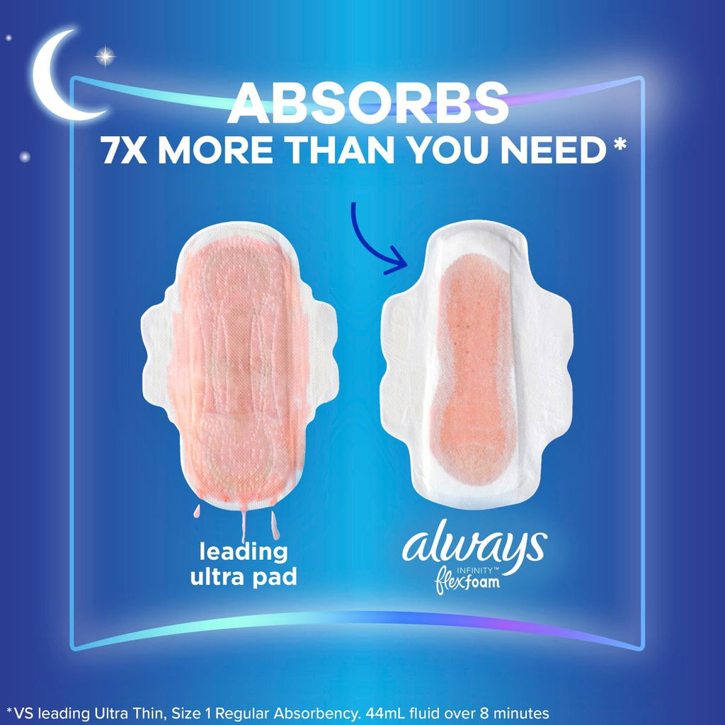 Always Infinity Feminine Pads For Women, Size 5 Extra Heavy Overnight Absorbency, Multipack, With Flexfoam, With Wings, Unscente