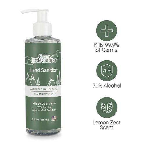 Happy Little Camper Hand Sanitizer with Lemon Zest Scent - Moisturizing Gel with Vitamin E & Antimicrobial Formula- Contains 70%