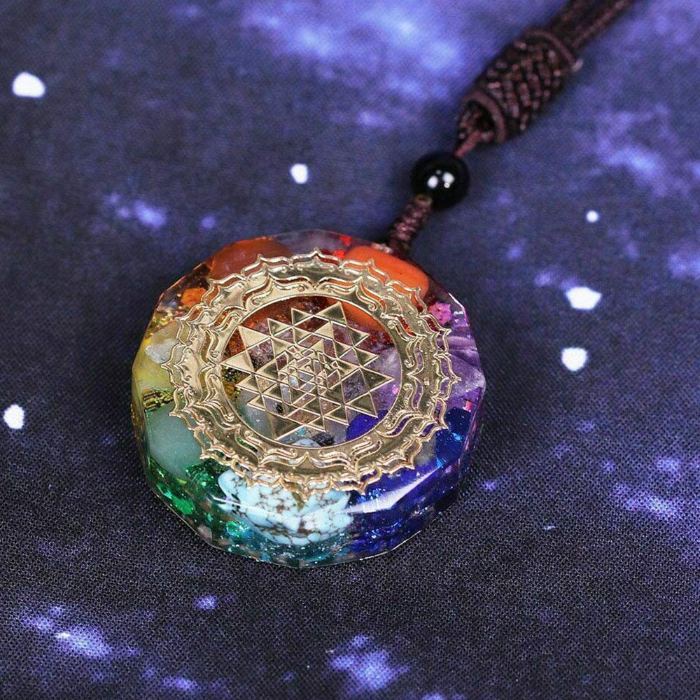 Acxico 1pcs Orgonite Pendant Sri Yantra Necklace Sacred Geometry Chakra Energy Necklace Gift