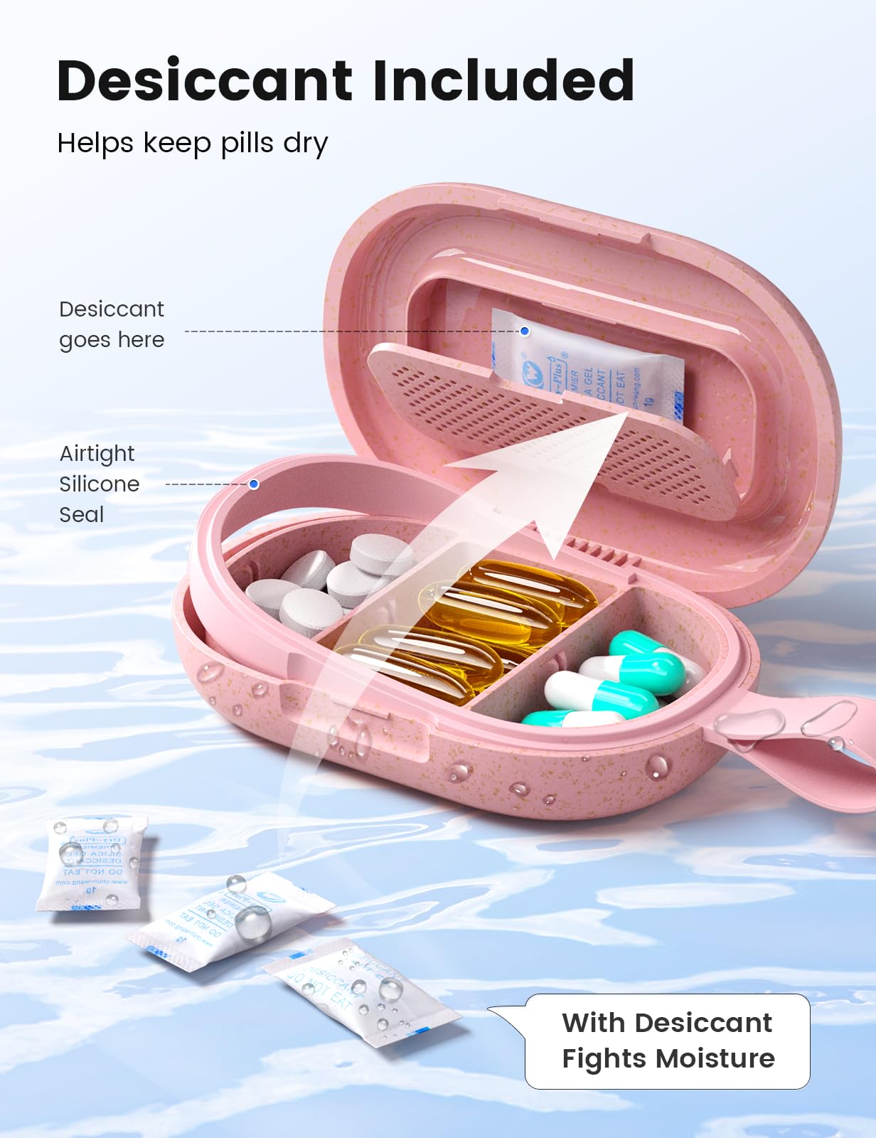 Ideerfit Travel Pill Organizer, Adjustable 3-6 Compartments Portable Pill Box, Small Pill Case Daily Medicine Container Moisture