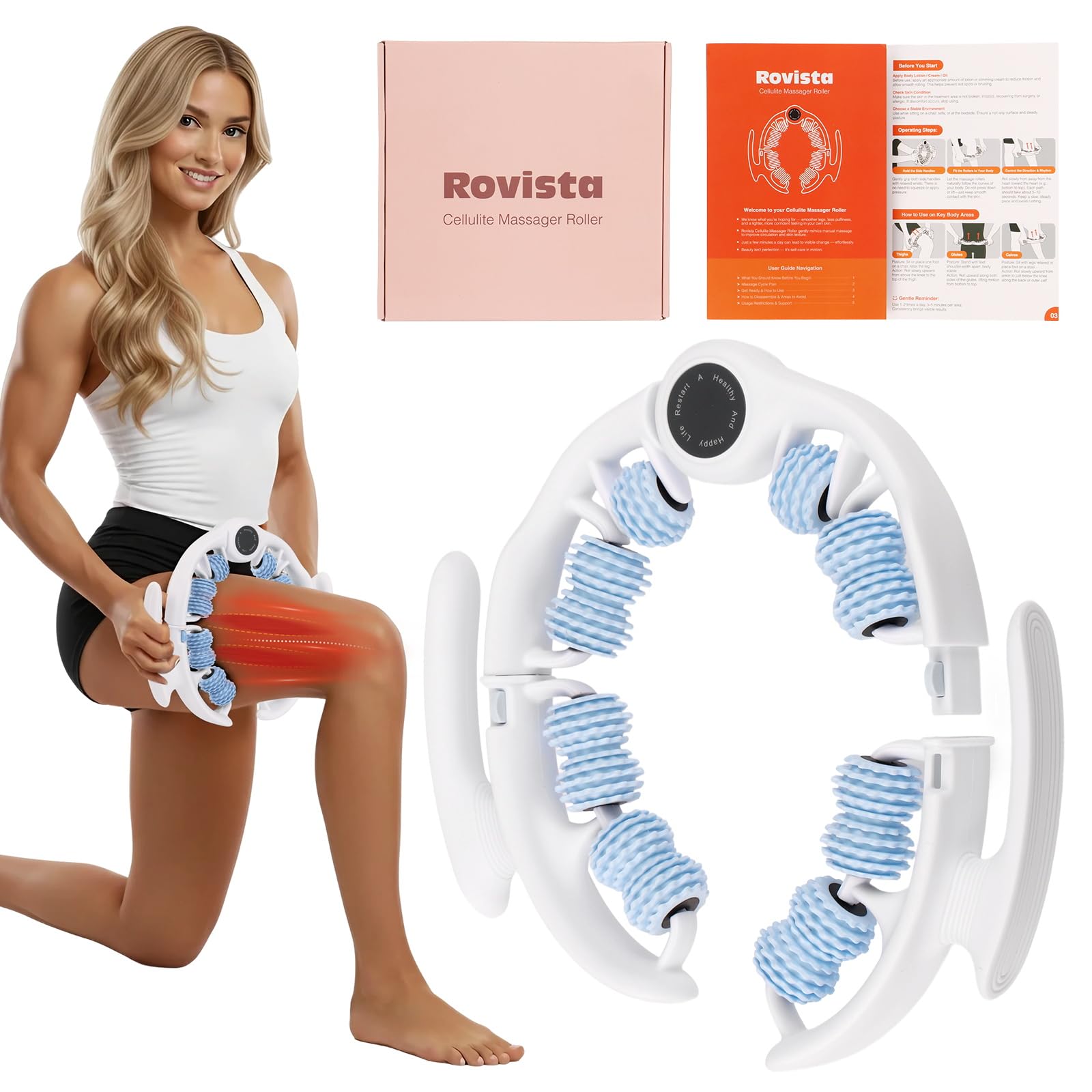 Rovista Anti Cellulite Massage Tool - Ergonomic Cellulite Remover for Legs and Arms with Detachable Handles - Smooth-Glide Lymph