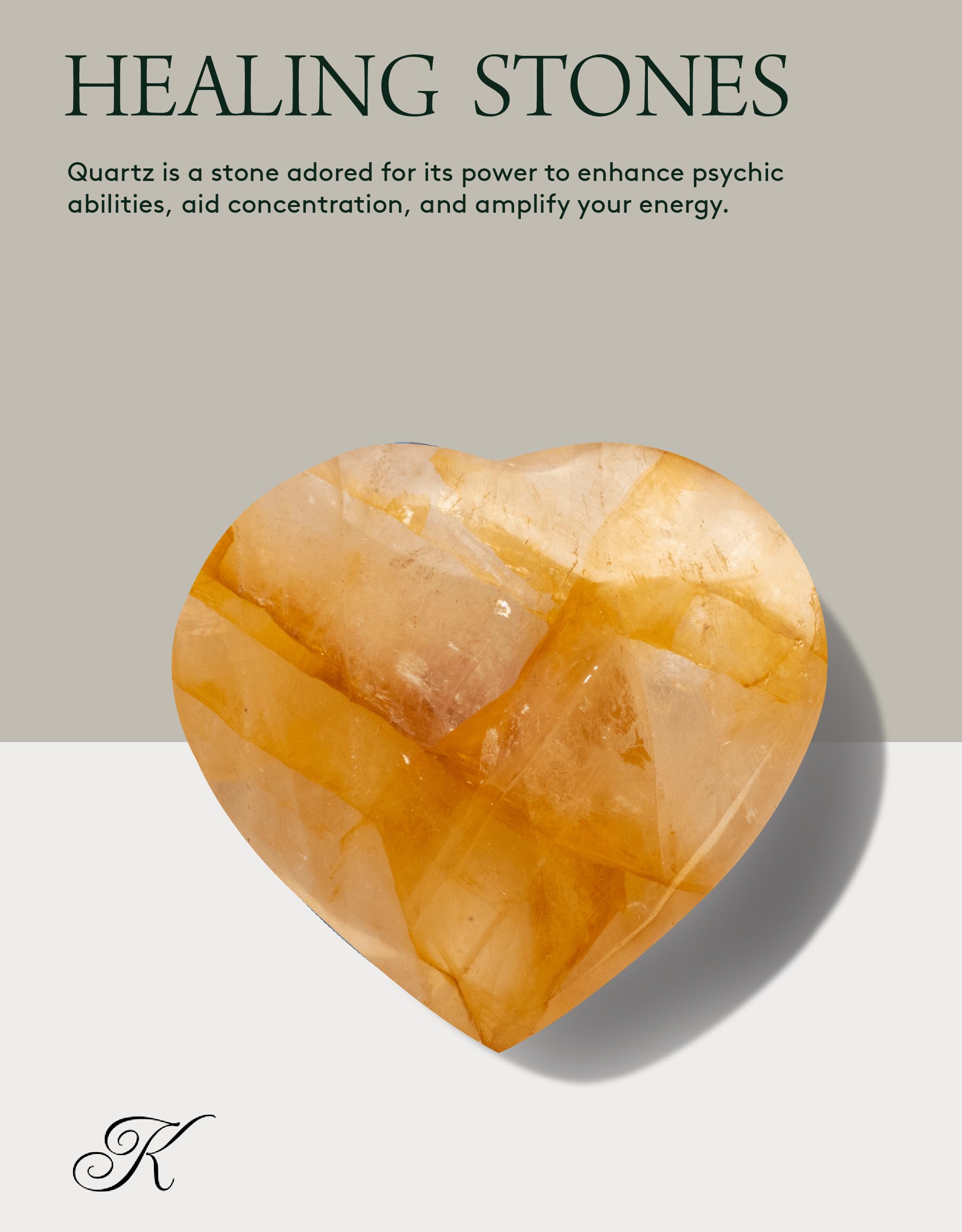 KALIFANO Golden Healer Quartz Heart - Worry Stone with Healing & Calming Effects - AAA Grade High Energy Hematoid Cuarzo with In