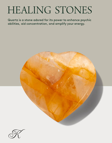 KALIFANO Golden Healer Quartz Heart - Worry Stone with Healing & Calming Effects - AAA Grade High Energy Hematoid Cuarzo with In