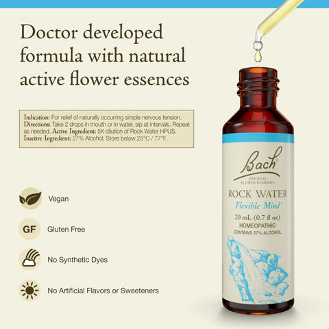 Bach Original Flower Remedies, Rock Water for Flexibility, Natural Homeopathic Flower Essence, Holistic Wellness and Stress Reli