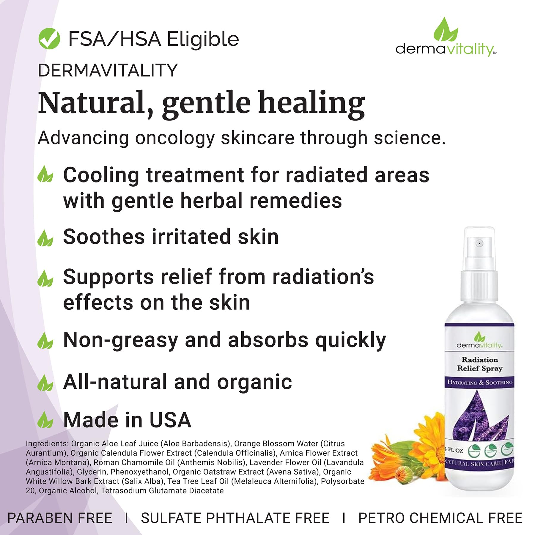 UltimateVitality Radiation Burn Relief Spray - Calendula Spray for Radiation Treatment, Natural Organic Plant Based Moisturizing