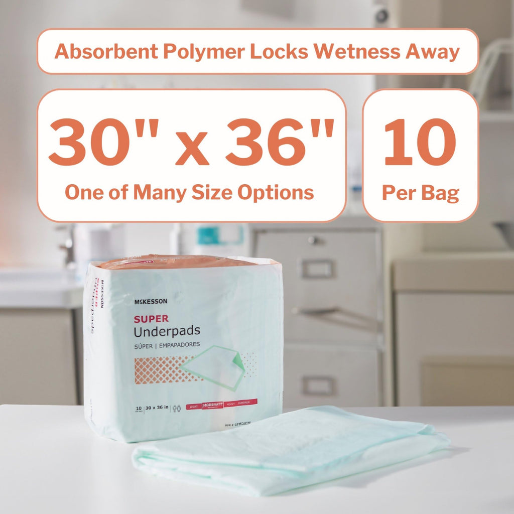 McKesson Super Underpads, Incontinence Bed Pads 30 x 36 [100 Count], Moderate Absorbency, Disposable Chux Pads for Adults, Elder