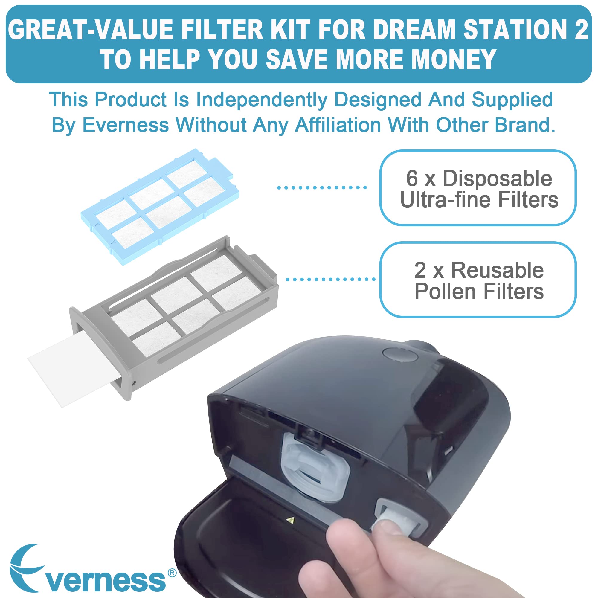 8PCS Replacement Filters for Dream Station 2, Includes 6PCS Disposable Ultra Fine Filters & 2PCS Reusable Pollen Filters Supplie