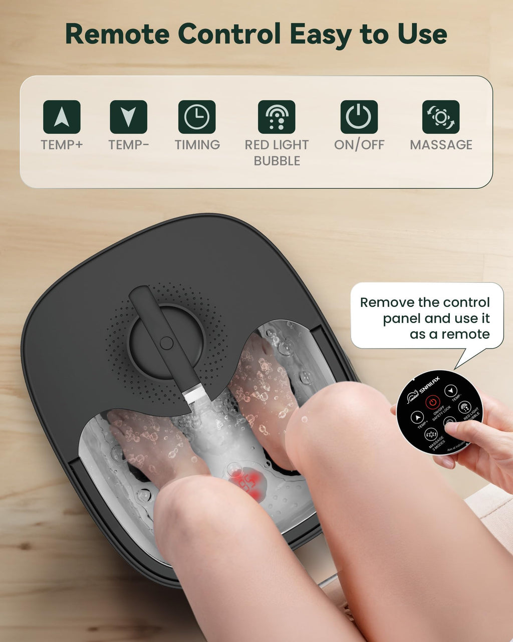 Snailax Foot Spa Bath Massager with Heat, Remote Control, Shiatsu Massage Rollers, Bubble, Temperature Control, Collapsible, Ped
