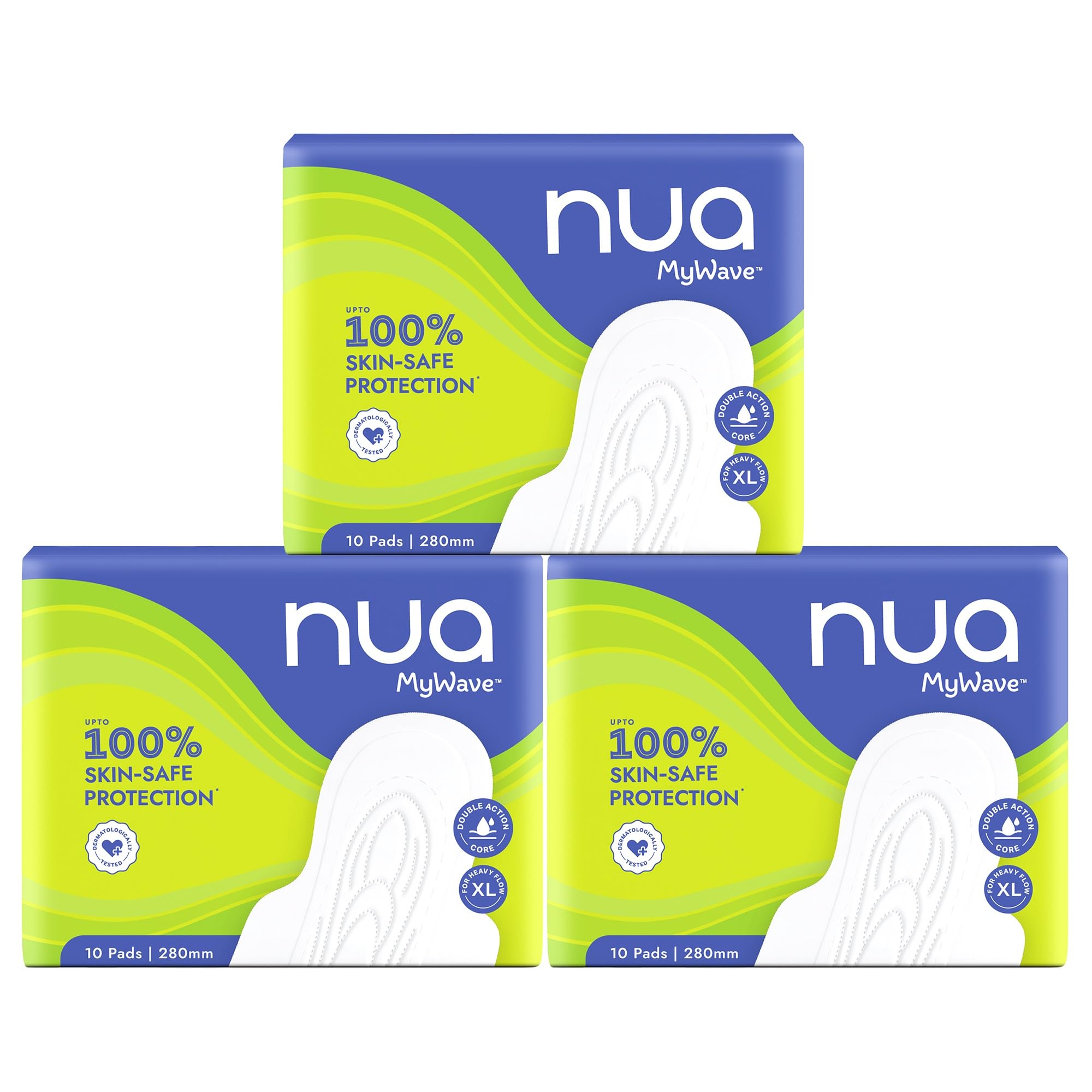 Nua Mywave Xl Sanitary Pads For Women | 30 Pads | | Heavy Flow Period Pads | Super Soft, RashFree, LeakProof | Super Absorbent