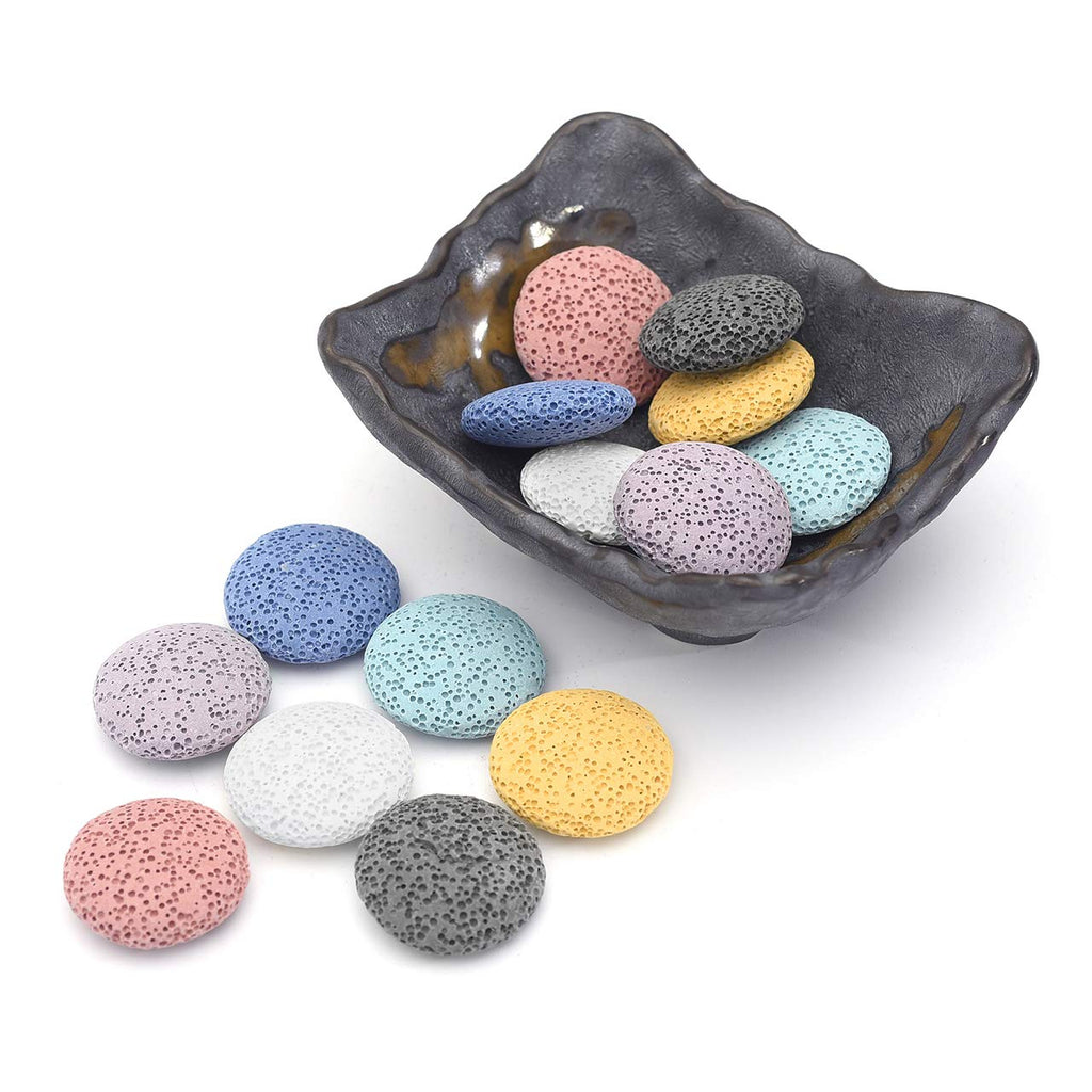 Top Plaza Lava Rock Stone Aromatherapy Essential Oil Diffuser Set Square Ceramic Fragrance Perfume Ware Bowl with 14Pcs Round Sh