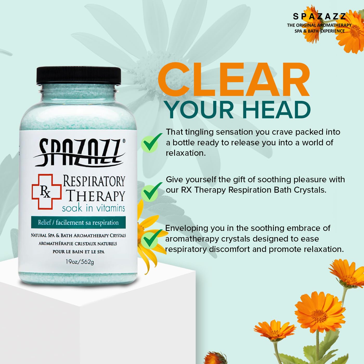 Spazazz RX Therapy Crystals Container, 19-Ounce, Respiratory Therapy/Relief