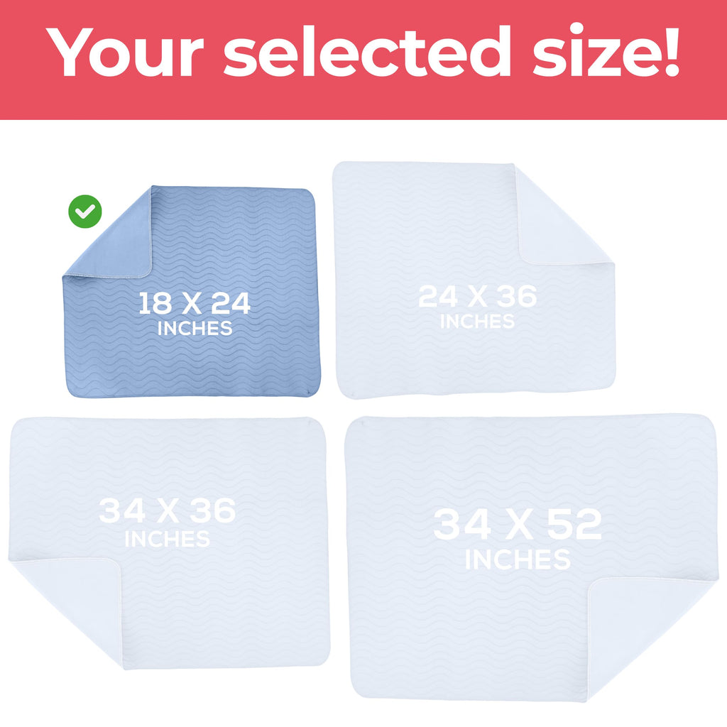 Utopia Bedding Waterproof Incontinence Bed Pads 18 x 24 Inches (Pack of 4, Blue), Washable and Reusable Underpads for Adults, El