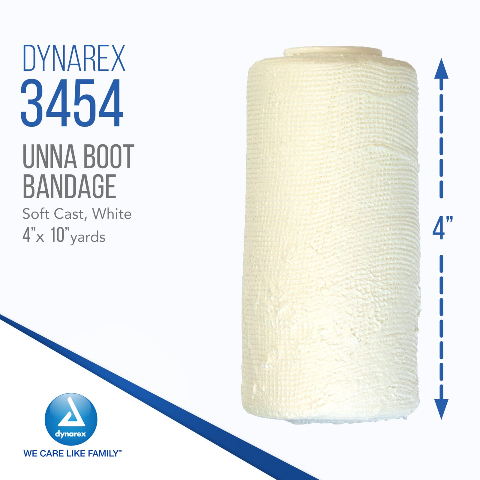 Dynarex 3454 Unna Boot Bandage, Individually Packaged, Provides Customized Compression, With Zinc Oxide, Soft Cast, 4 x 10 Yard,