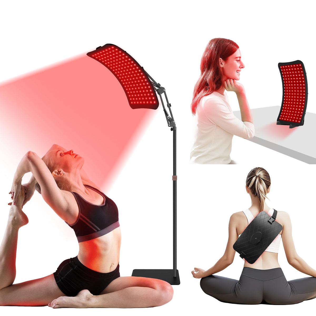 Veefy Red Light Therapy Device  660nm Red & 850nm Infrared LED Lamp for Face & Body, Versatile Design with Stand, Legs & Strap,