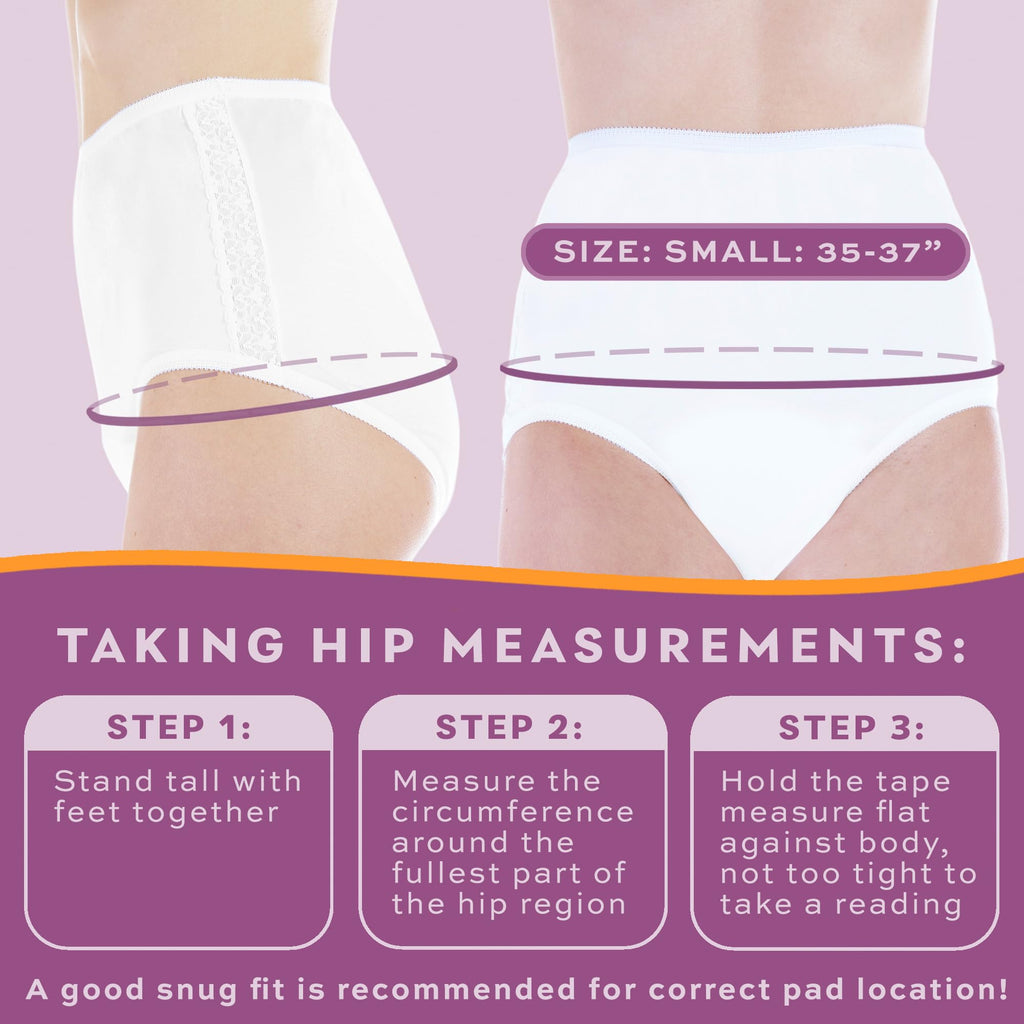 3-Pack Womens White Nylon and Lace Regular Absorbency Incontinence Panties Small (Fits Hip 35-37)
