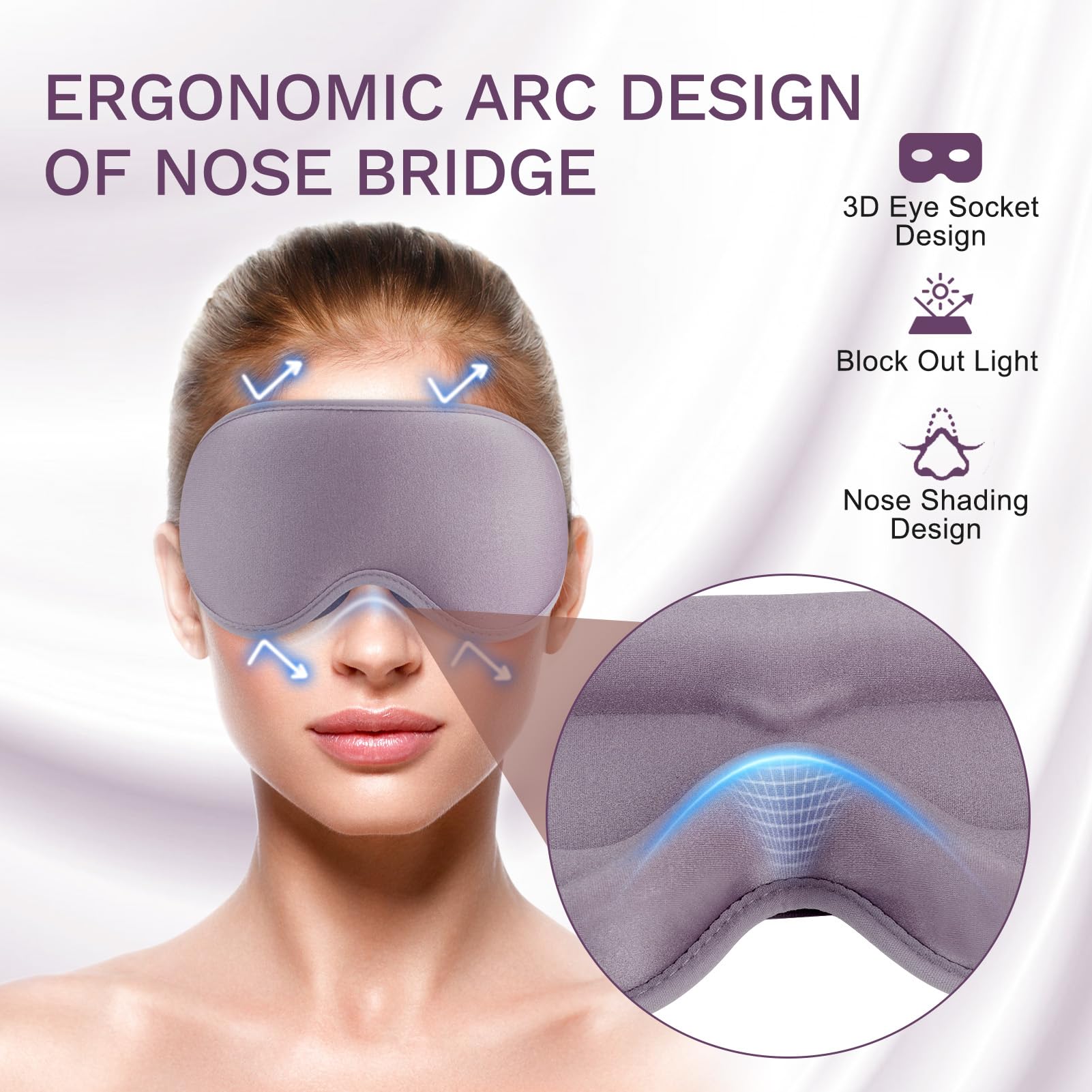 99% Fully Block Out Light Eye Sleep Mask, 3D Deep Contoured Eyes Cover Zero Pressure, Long Lash Extension Eyes Mask with Adjusta