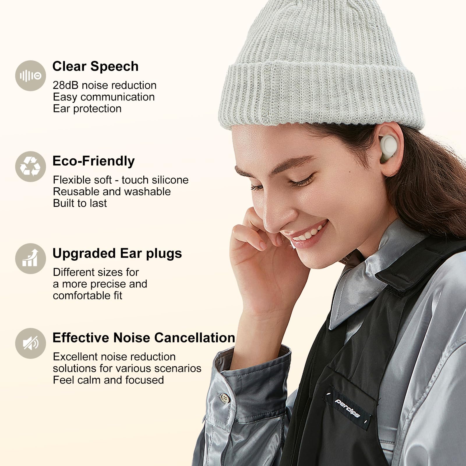 2 Noise Cancelling Ear Plugs, Beinkap Sleeping Earplugs with 12 Silicone Soft Reusable Ear Tips for Social Gatherings, Work, Sle