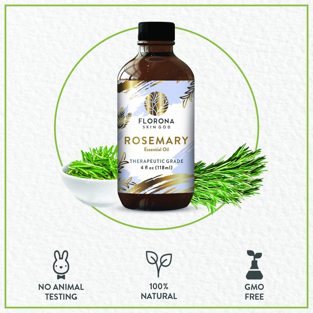Florona Rosemary Essential Oil - 100% Pure & Natural - 4 oz, Rosemary Oil for Hair & Skin Care, Aromatherapy & Candle Making