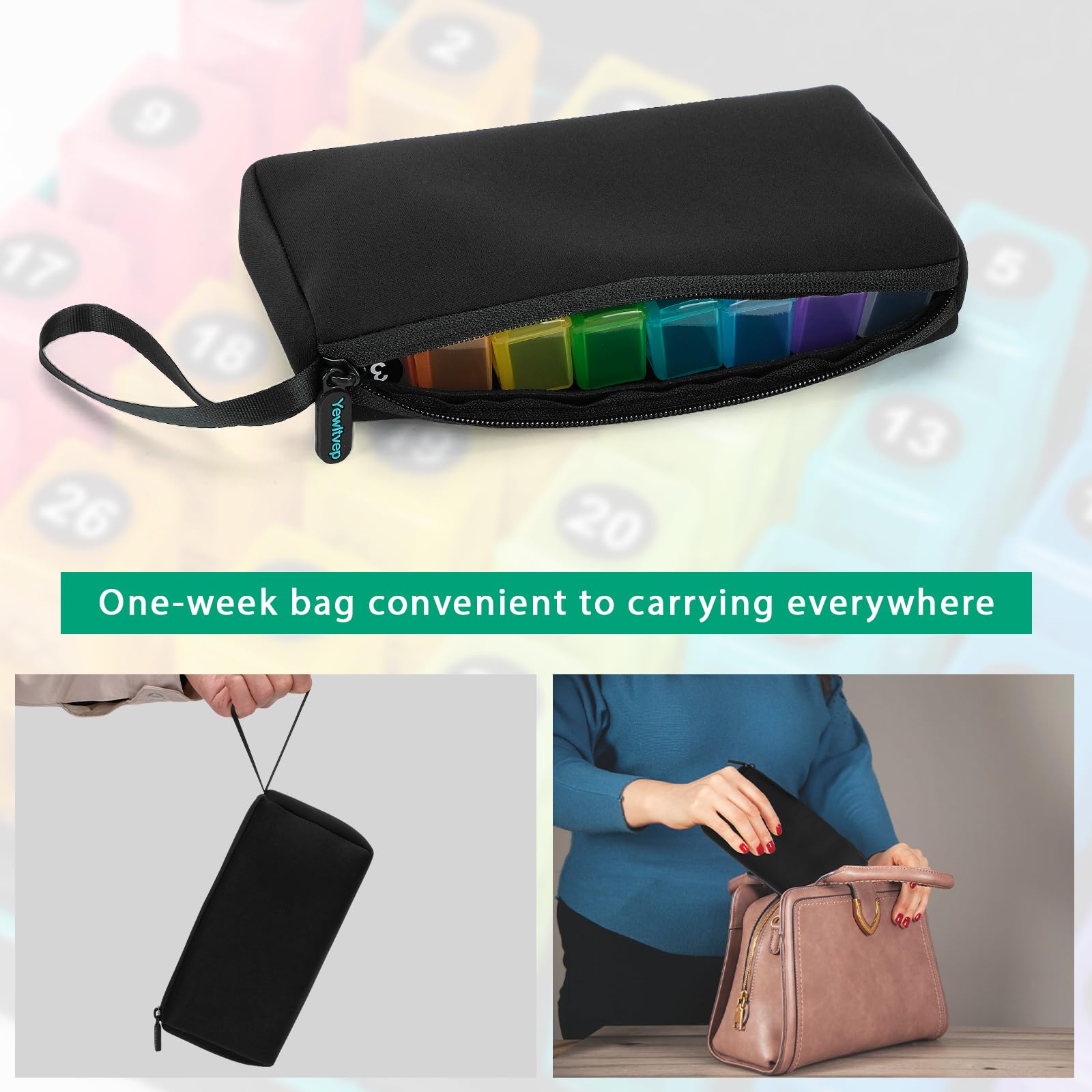 Yewltvep Monthly Pill Organizer 3X a Day with Weekly Pill Bag 3 Times a Day, Monthly Pill Organizer 3 Times a Day, Medicine Pill