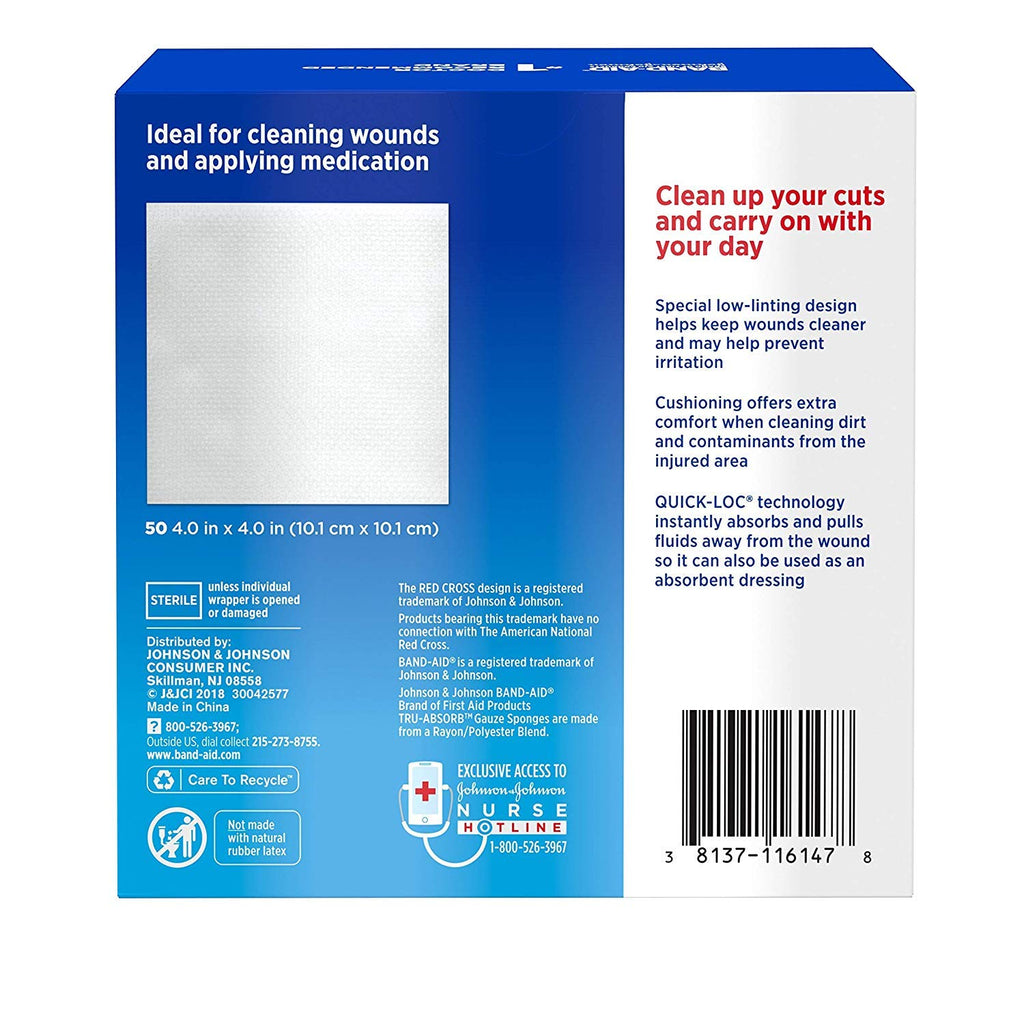 BAND-AID Brand TRU-ABSORB Gauze Sponges 4X4IN, 50 Count