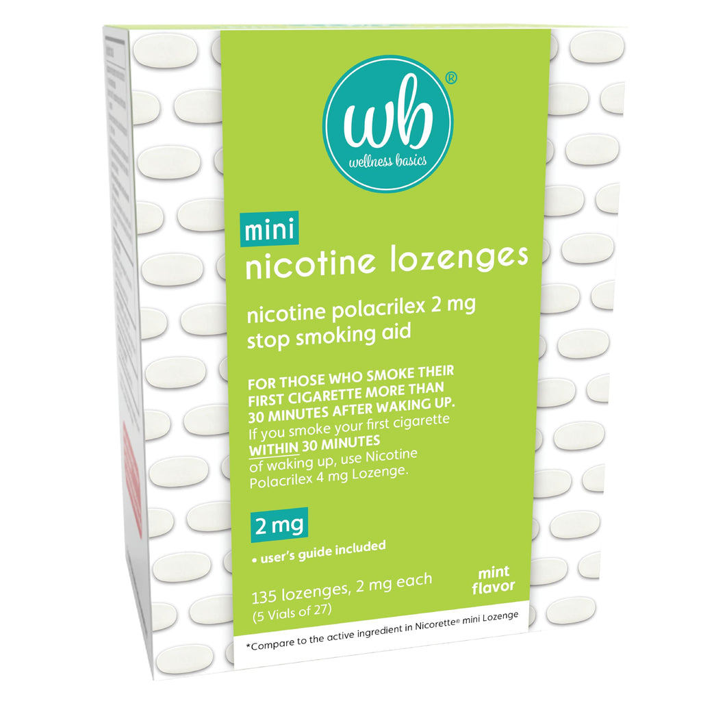 Wellness Basics - Mini Nicotine Lozenge (2mg - 135 Count) Stop Smoking Aid - Reduces Withdrawal Symptoms - Mint Flavor (Pack of 