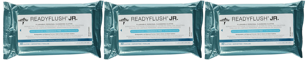 ReadyFlush Jr Personal Cleansing Flushable 7x8 Wipes - 3 Pack - Fragrance Free