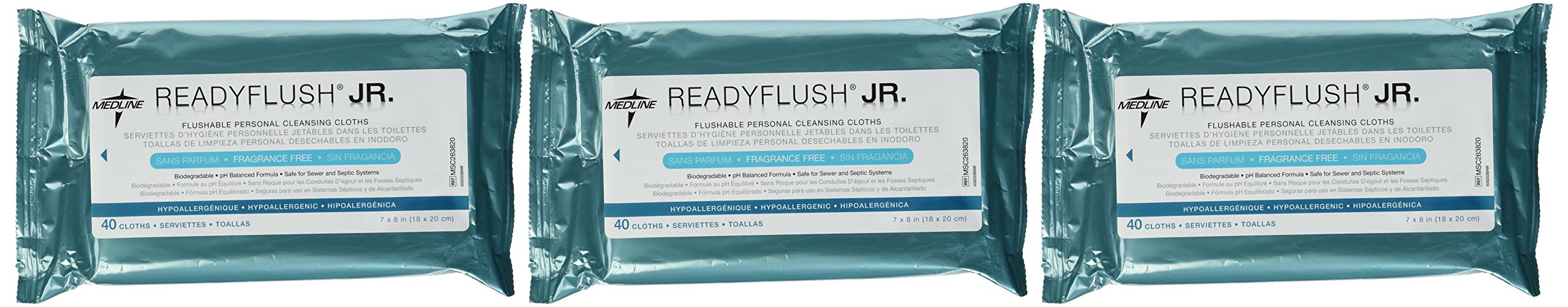 ReadyFlush Jr Personal Cleansing Flushable 7x8 Wipes - 3 Pack - Fragrance Free