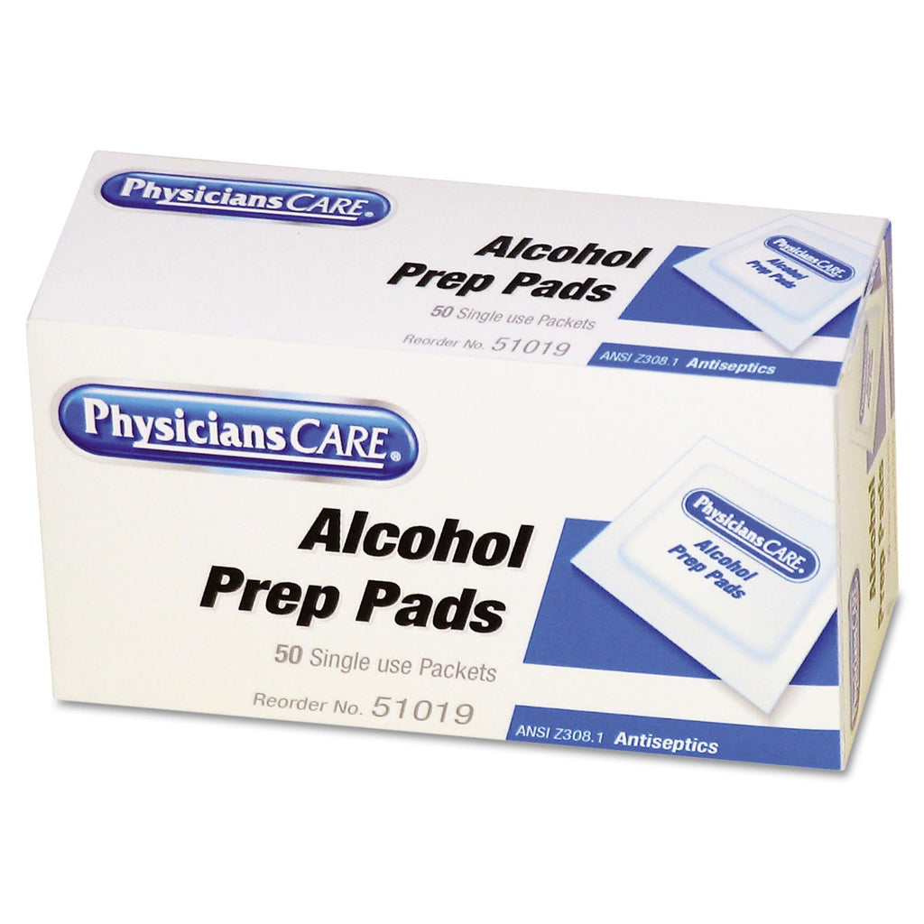 PhysiciansCare 51019 Alcohol Prep Pads, Single Use Packets, 50 Packets/BX