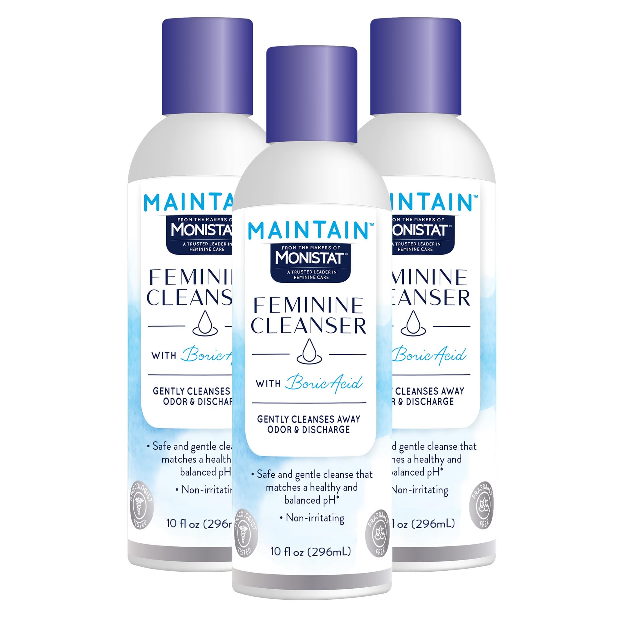 Monistat Boric Acid Feminine Cleanser, Fragrance Free Feminine Wash, 10 Fl Oz, 3 Pack