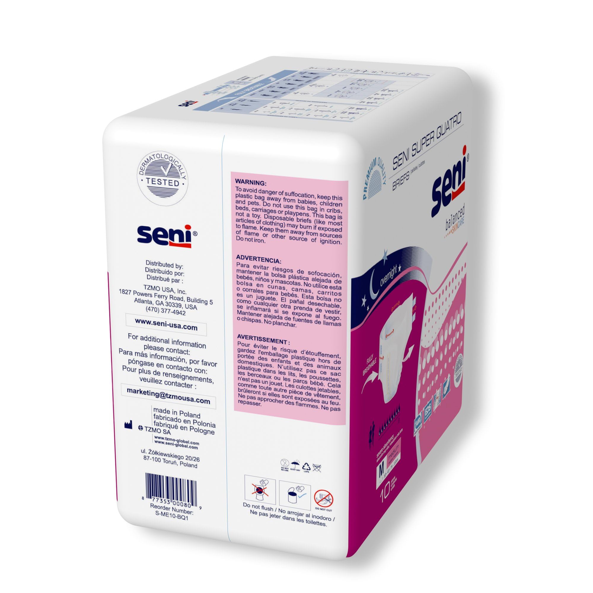 Seni Super Quatro Adult Incontinence Brief M Heavy Absorbency Breathable/Overnight, S-ME10-BQ1, Severe, 40 Ct