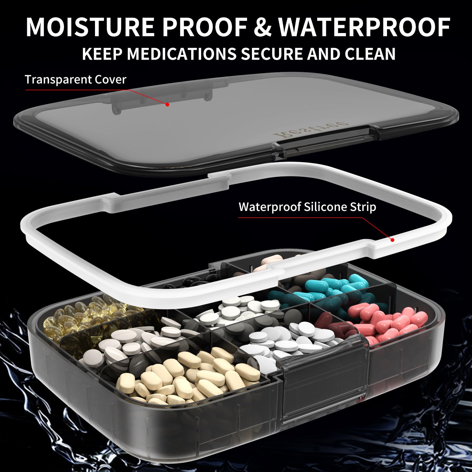 Restree Large Pill Organizer, Portable Pill Dispenser, Moisture-Proof Travel Pill Case for Vitamin, Medicine, Fish Oil/Supplemen