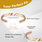 Feraco Copper Magnetic Bracelet for Women, Fashionable Braided Cuff Bangle with 3500 Gauss Magnets, 99.99% Pure Copper Jewelry G