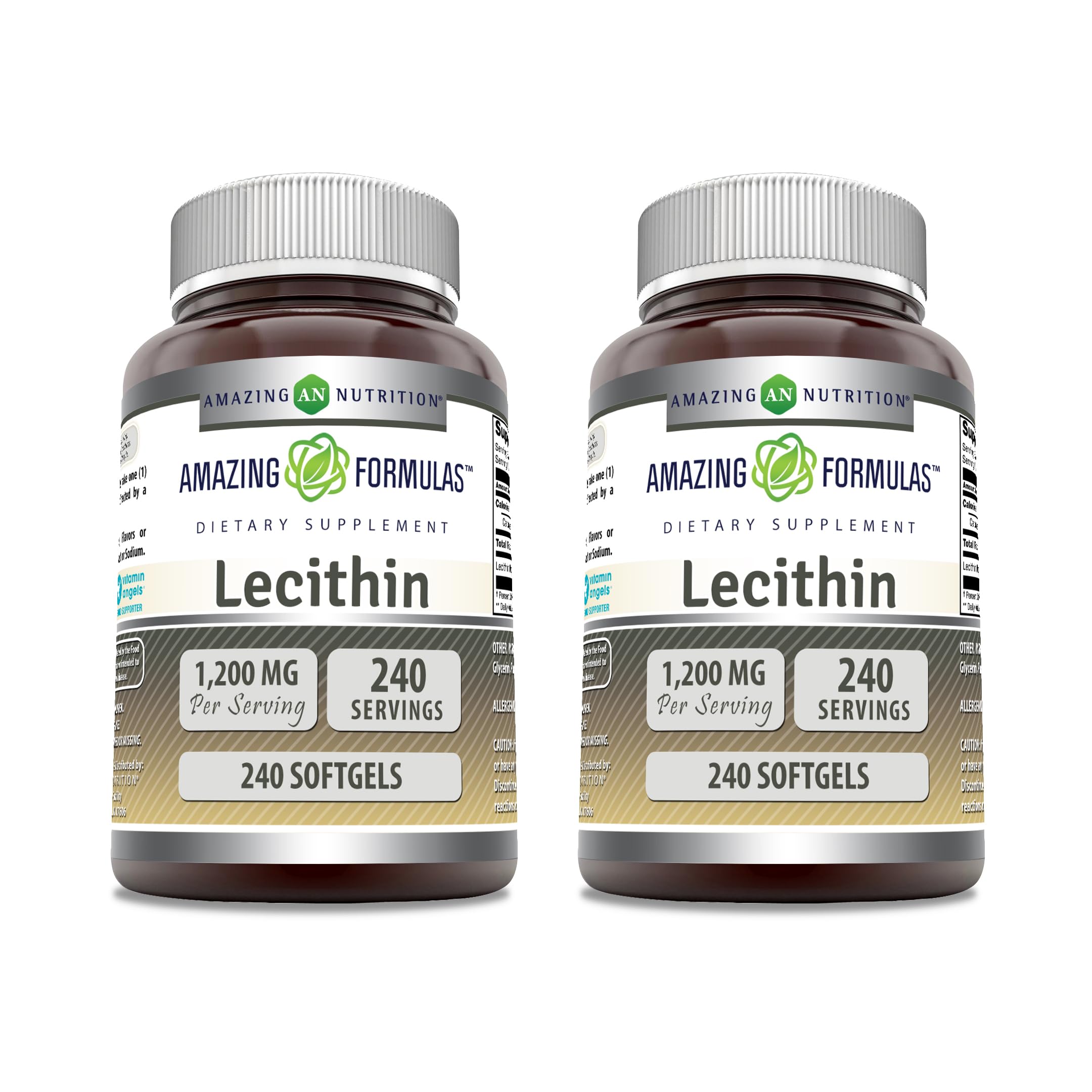 Amazing Formulas Lecithin 1200 mg Softgels Supplement | High Potency | Non-GMO | Gluten Free (2 Pack, 240 Count)