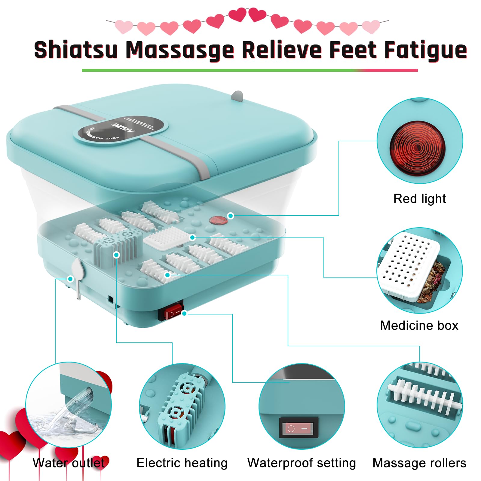 AISZG Christmas Gifts for Women - Foot Massager with Heat & 8 Massage Rollers, Collapsible Foot Spa Bath