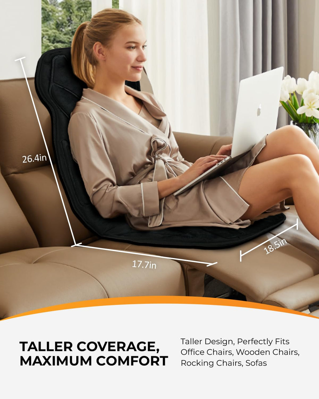 CooCoCo Back Massager with Heat, 8 Vibrating Motors Massage Chair Pad with 2 Heating Levels, Massage Seat Cushion with Auto Shut