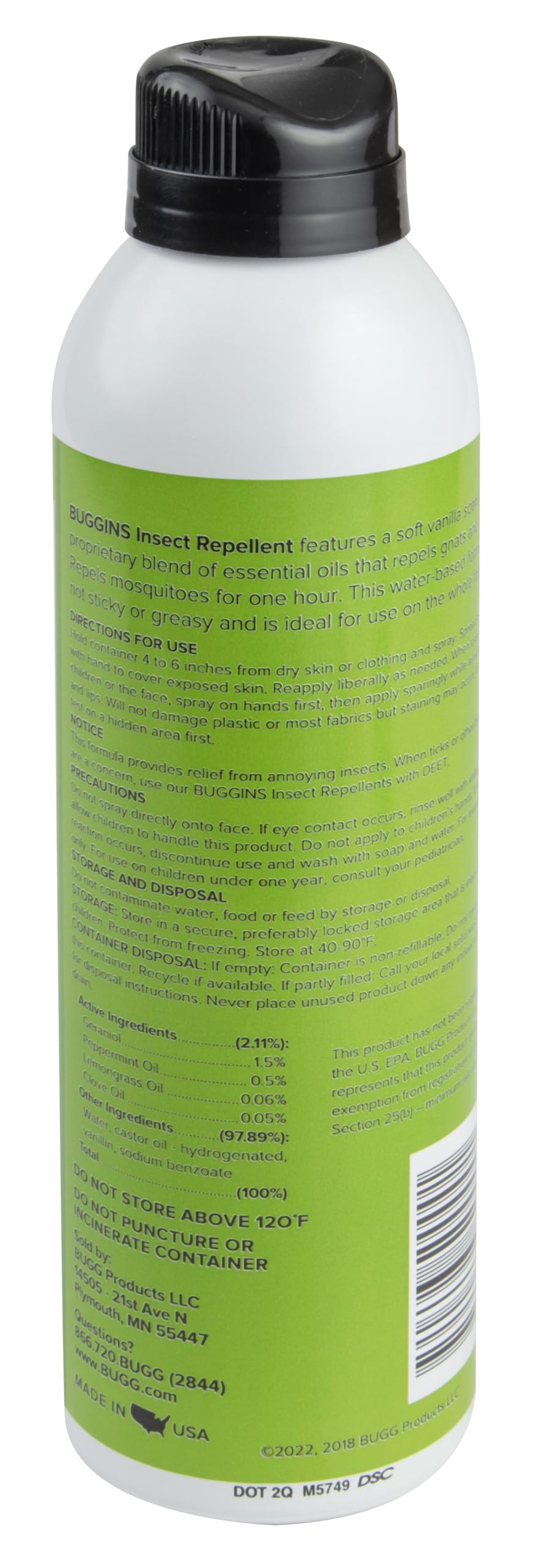 BUGGINS Original - Insect Repellent - Mosquitoes & Gnats, DEET Free, Non-Greasy - 6 oz Continuous Spray Can
