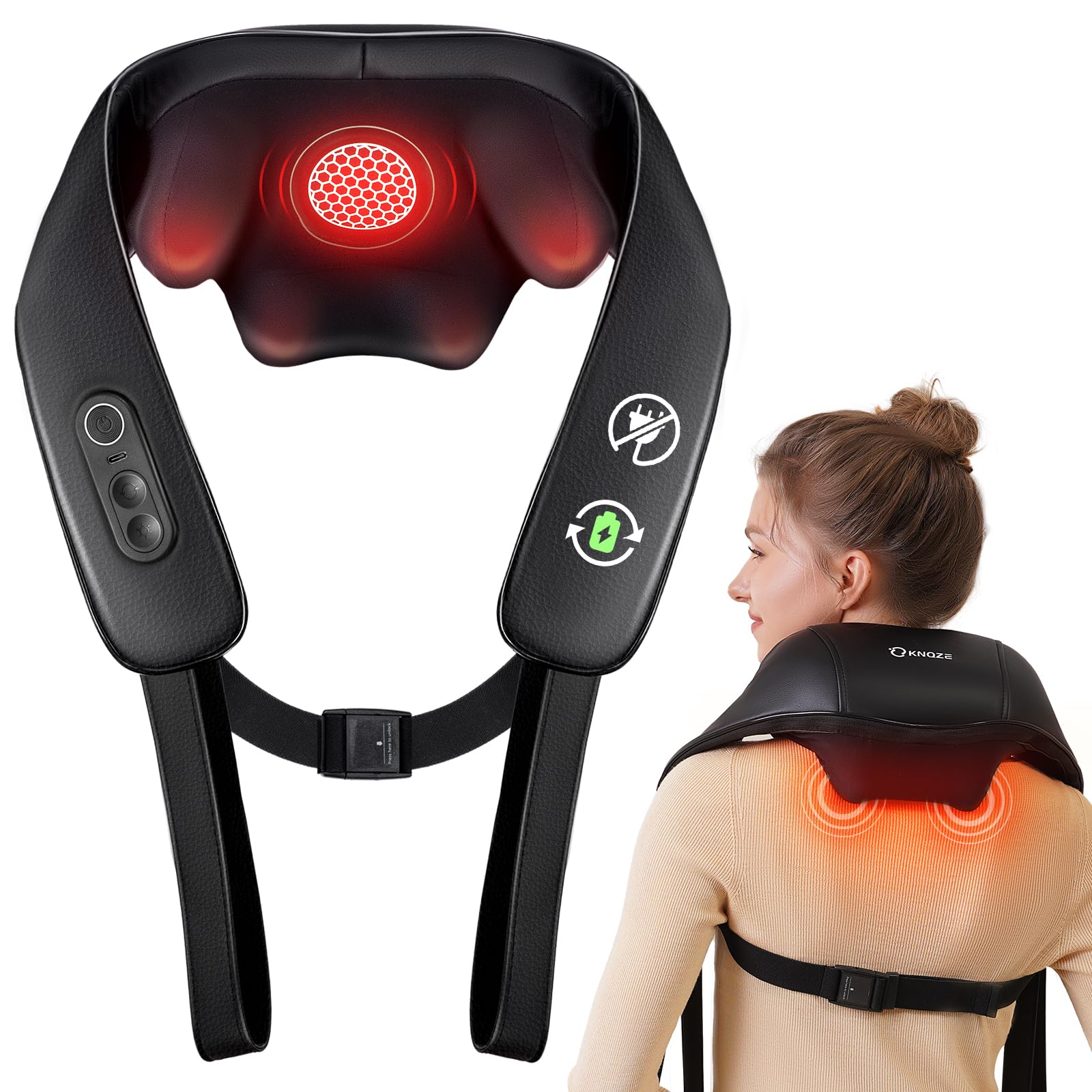 KNQZE Neck and Shoulder Massager, Cordless Back and Neck Massager, Upgraded Graphene Heating, FSA HSA Eligible, 4D Shiatsu Deep 